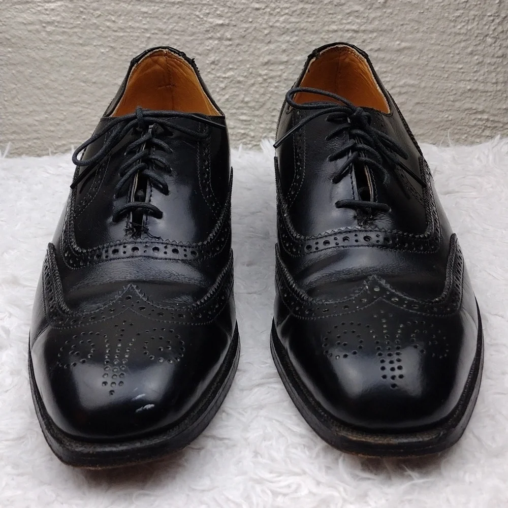 Nettleton USA Men's Black Leather Square Toe Lace Up Low Heel Brogue Dress Shoe